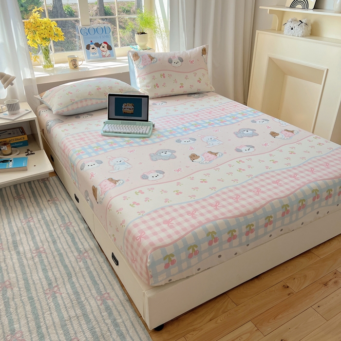 91家纺网 家纺一手货源 找家纺 六巷胡同 2026新款40支全棉13070卡通单品床笠 洋气柯基崽