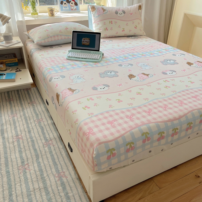 91家纺网 家纺一手货源 找家纺 六巷胡同 2026新款40支全棉13070卡通单品床笠 洋气柯基崽