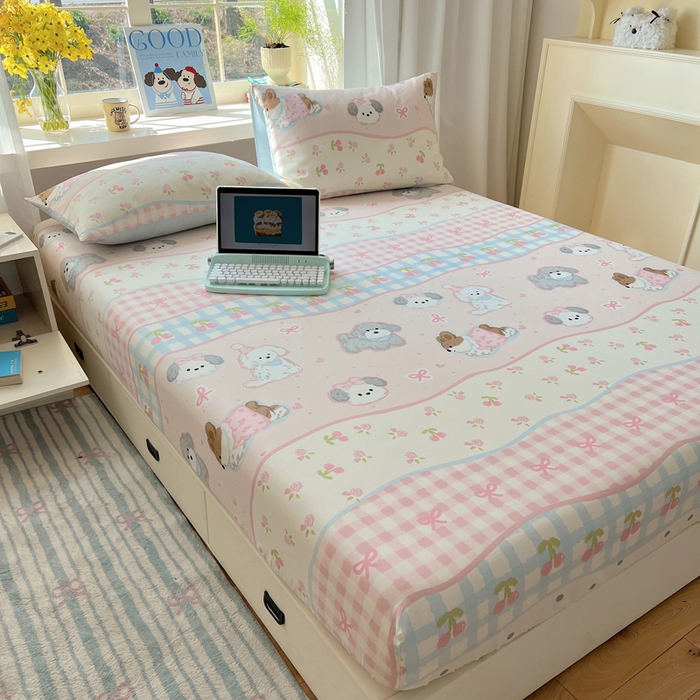 91家纺网 家纺一手货源 找家纺 六巷胡同 2026新款40支全棉13070卡通单品床笠 洋气柯基崽