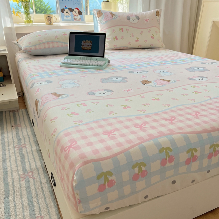 91家纺网 家纺一手货源 找家纺 六巷胡同 2026新款40支全棉13070卡通单品床笠 洋气柯基崽