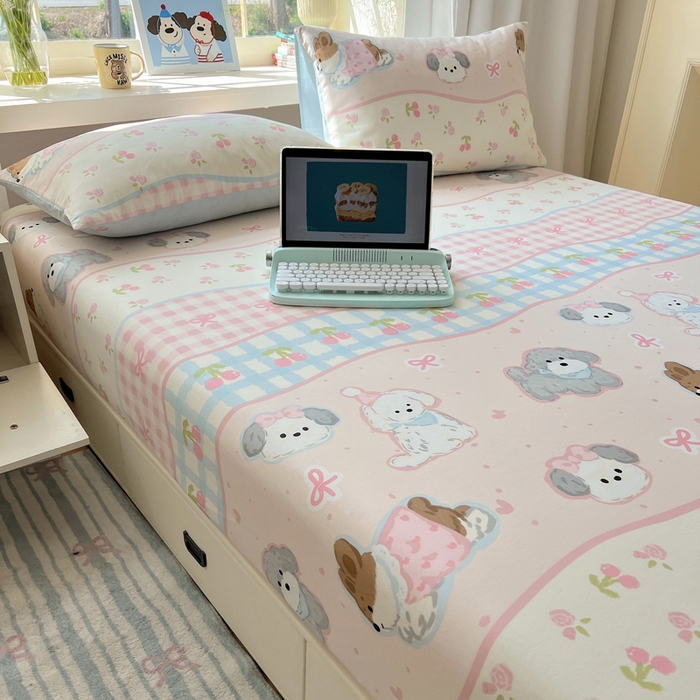 91家纺网 家纺一手货源 找家纺 六巷胡同 2026新款40支全棉13070卡通单品床笠 洋气柯基崽