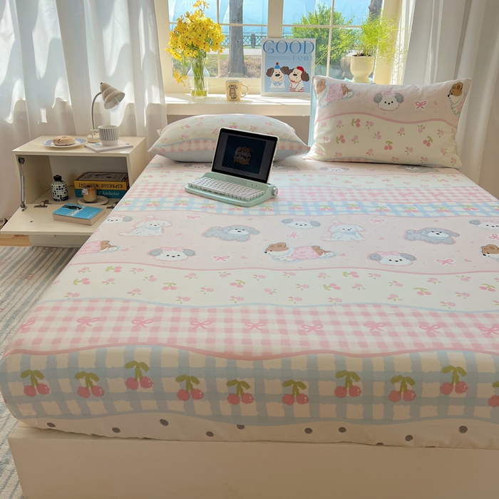 91家纺网 家纺一手货源 找家纺 六巷胡同 2026新款40支全棉13070卡通单品床笠 洋气柯基崽