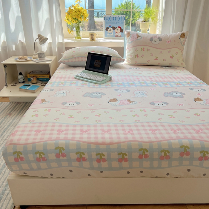 91家纺网 家纺一手货源 找家纺 六巷胡同 2026新款40支全棉13070卡通单品床笠 洋气柯基崽