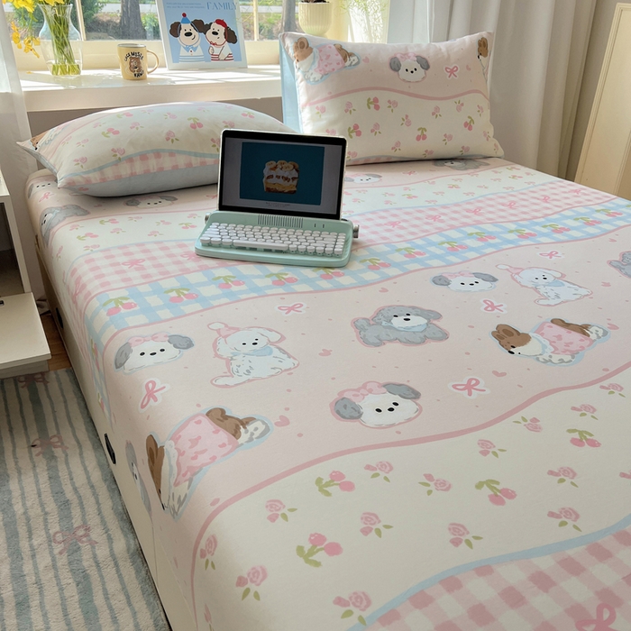 91家纺网 家纺一手货源 找家纺 六巷胡同 2026新款40支全棉13070卡通单品床笠 洋气柯基崽