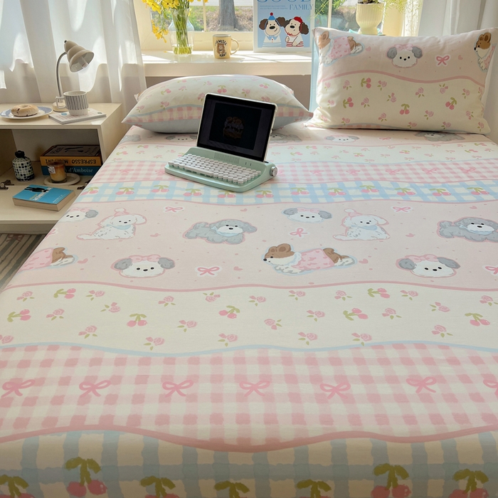 91家纺网 家纺一手货源 找家纺 六巷胡同 2026新款40支全棉13070卡通单品床笠 洋气柯基崽