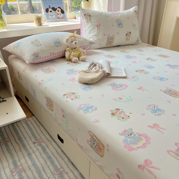 91家纺网 家纺一手货源 找家纺 六巷胡同 2026新款40支全棉13070卡通单品床笠 郁金香狗狗