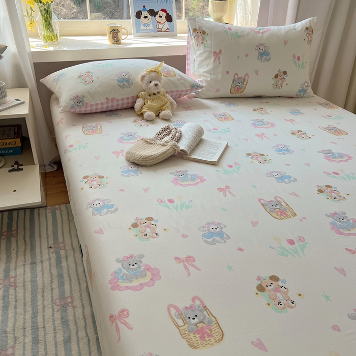 91家纺网 家纺一手货源 找家纺 六巷胡同 2026新款40支全棉13070卡通单品床笠 郁金香狗狗