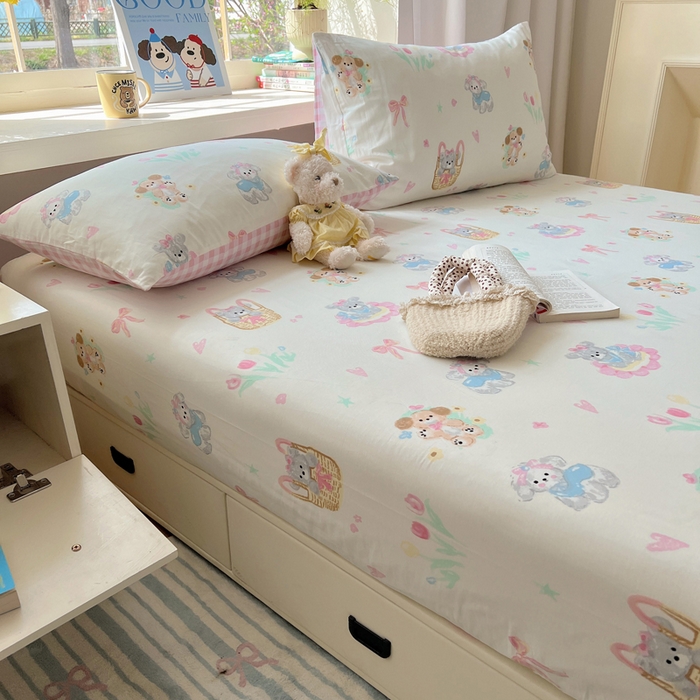 91家纺网 家纺一手货源 找家纺 六巷胡同 2026新款40支全棉13070卡通单品床笠 郁金香狗狗