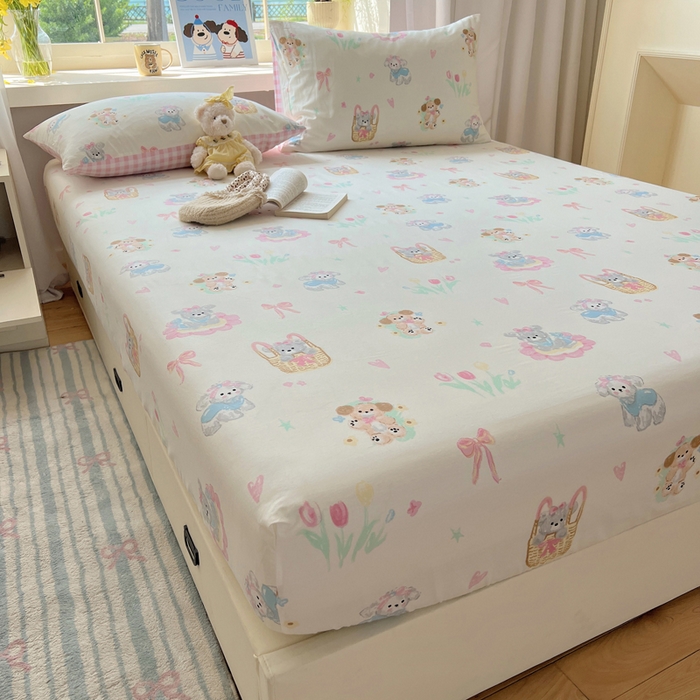 91家纺网 家纺一手货源 找家纺 六巷胡同 2026新款40支全棉13070卡通单品床笠 郁金香狗狗