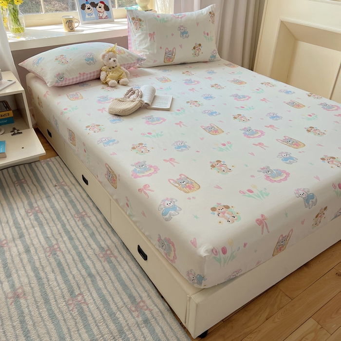 91家纺网 家纺一手货源 找家纺 六巷胡同 2026新款40支全棉13070卡通单品床笠 郁金香狗狗