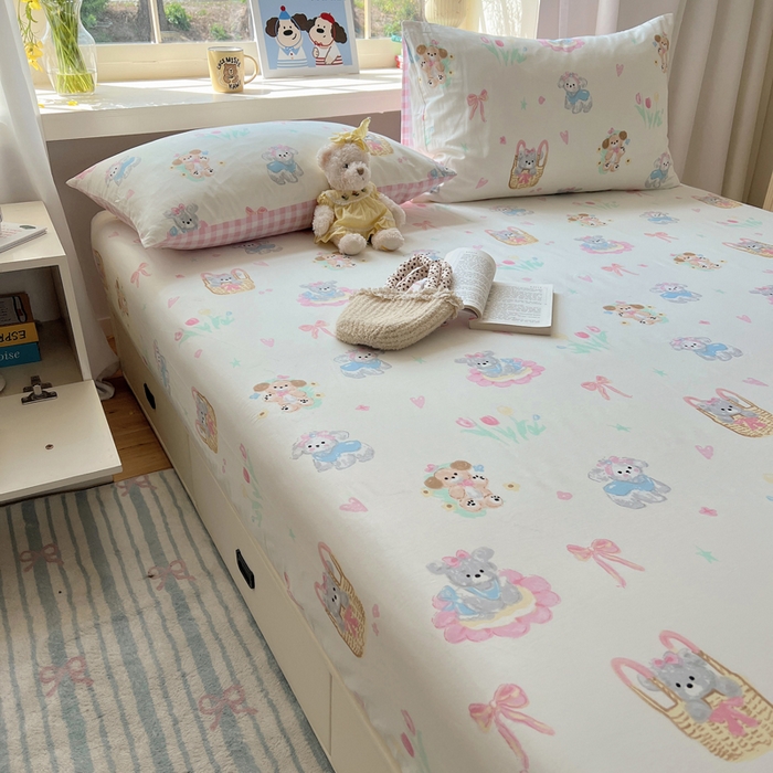 91家纺网 家纺一手货源 找家纺 六巷胡同 2026新款40支全棉13070卡通单品床笠 郁金香狗狗