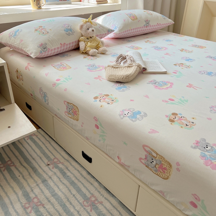 91家纺网 家纺一手货源 找家纺 六巷胡同 2026新款40支全棉13070卡通单品床笠 郁金香狗狗