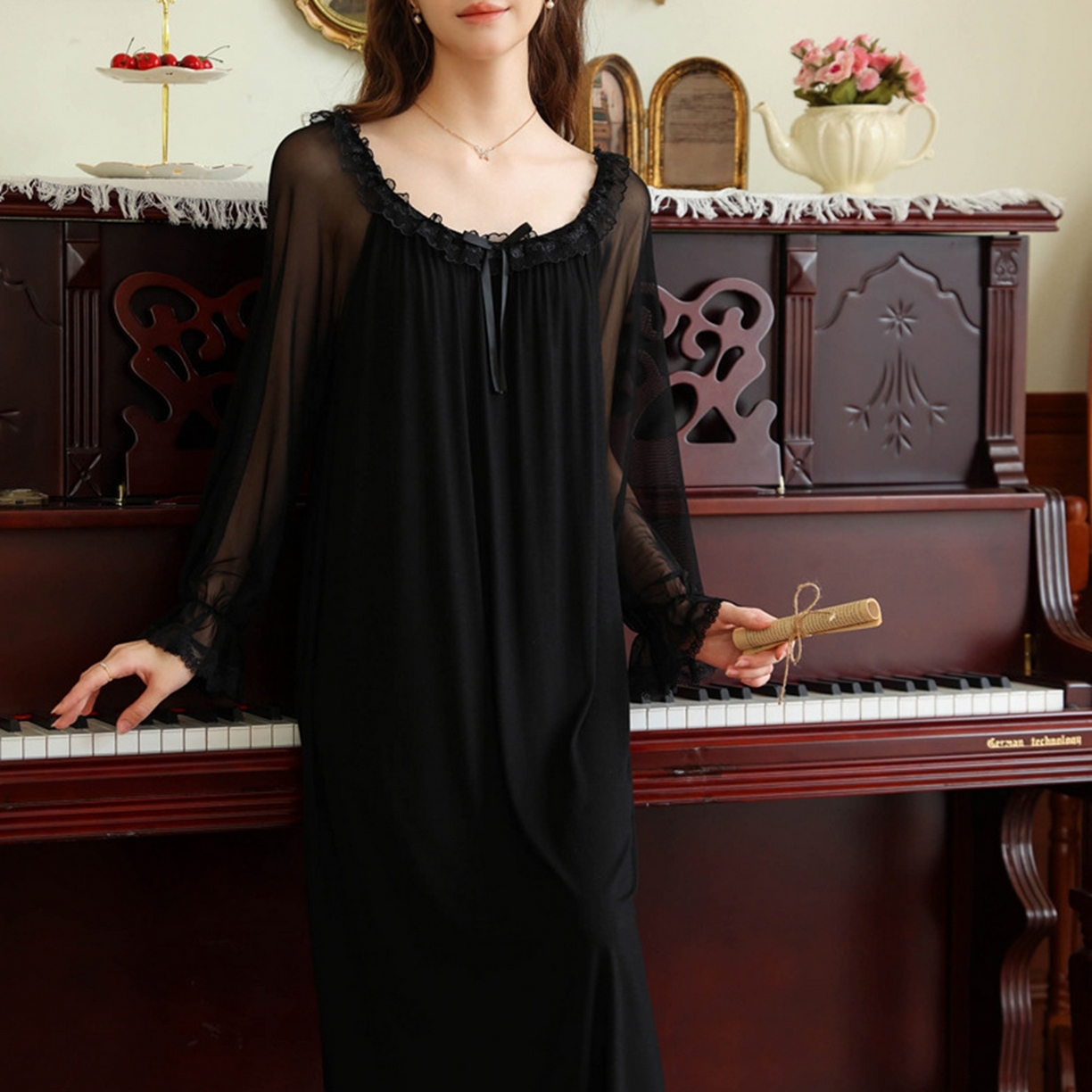 91家纺网 家纺一手货源 找家纺 （总）洛兰沙家居馆 2026新款宫廷风甜美公主法式复古宽松圆领女春秋针织棉长袖睡衣睡裙