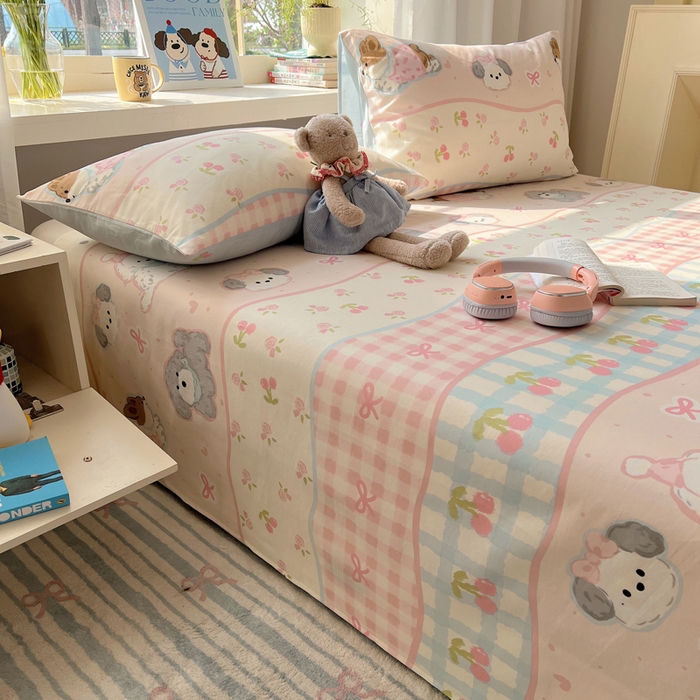 91家纺网 家纺一手货源 找家纺 六巷胡同 2026新款40支全棉13070卡通单品床单 洋气柯基崽