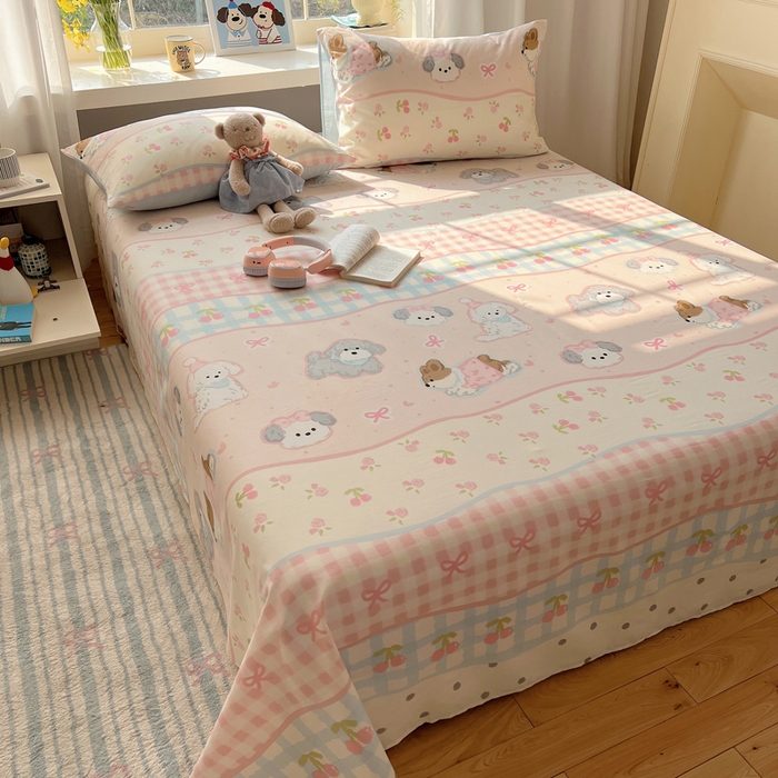 91家纺网 家纺一手货源 找家纺 六巷胡同 2026新款40支全棉13070卡通单品床单 洋气柯基崽