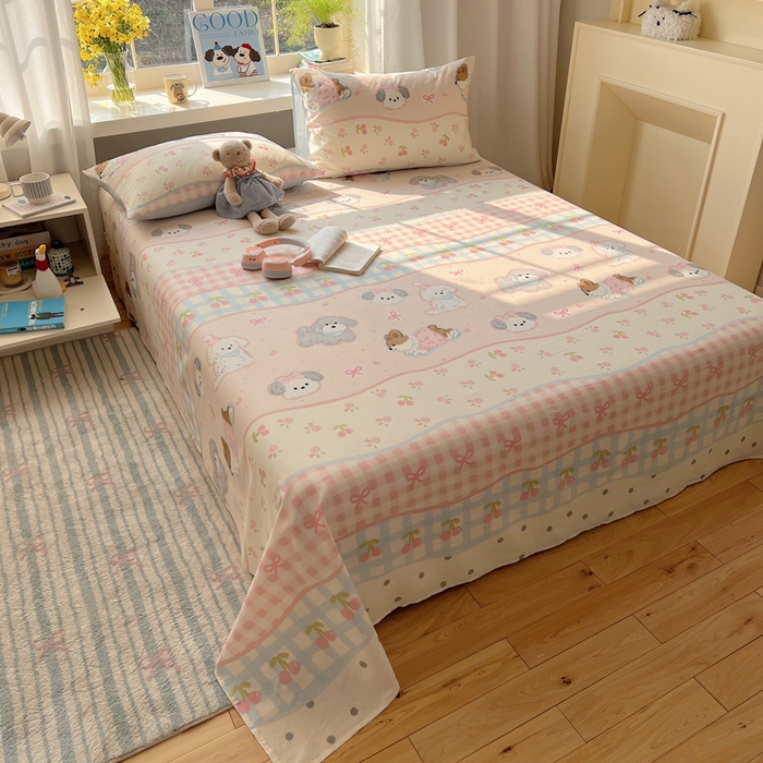 91家纺网 家纺一手货源 找家纺 六巷胡同 2026新款40支全棉13070卡通单品床单 洋气柯基崽