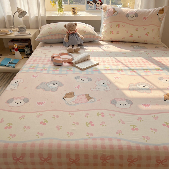 91家纺网 家纺一手货源 找家纺 六巷胡同 2026新款40支全棉13070卡通单品床单 洋气柯基崽