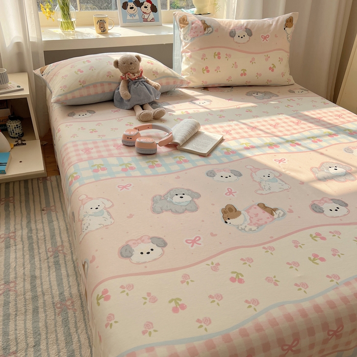 91家纺网 家纺一手货源 找家纺 六巷胡同 2026新款40支全棉13070卡通单品床单 洋气柯基崽