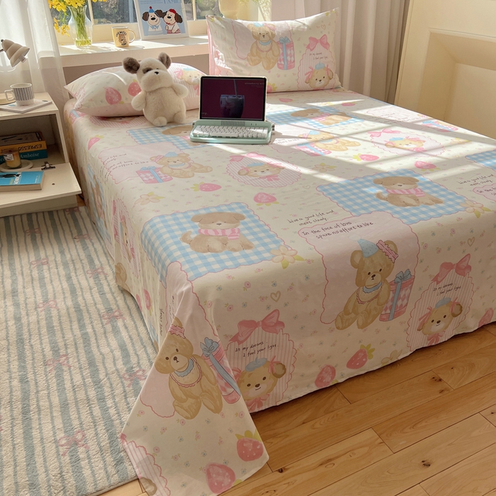 六巷胡同 2026新款40支全棉13070卡通单品床单 草莓甜心犬