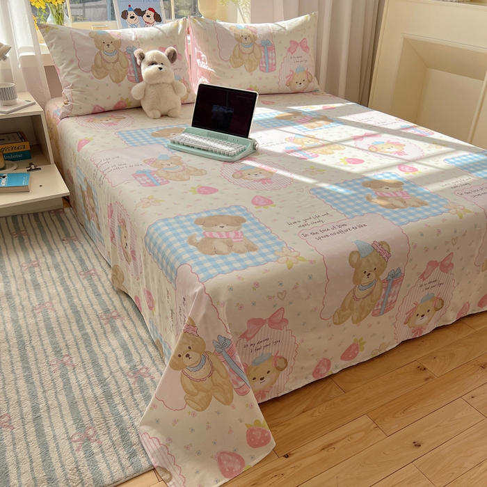 91家纺网 家纺一手货源 找家纺 六巷胡同 2026新款40支全棉13070卡通单品床单 草莓甜心犬