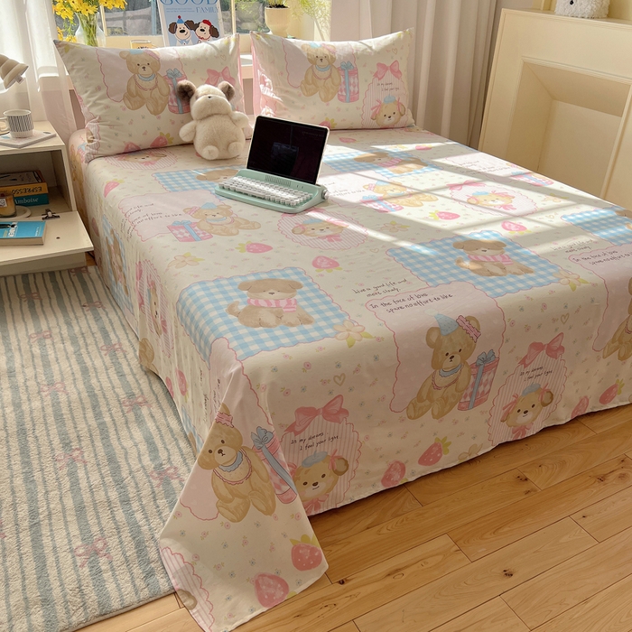 91家纺网 家纺一手货源 找家纺 六巷胡同 2026新款40支全棉13070卡通单品床单 草莓甜心犬