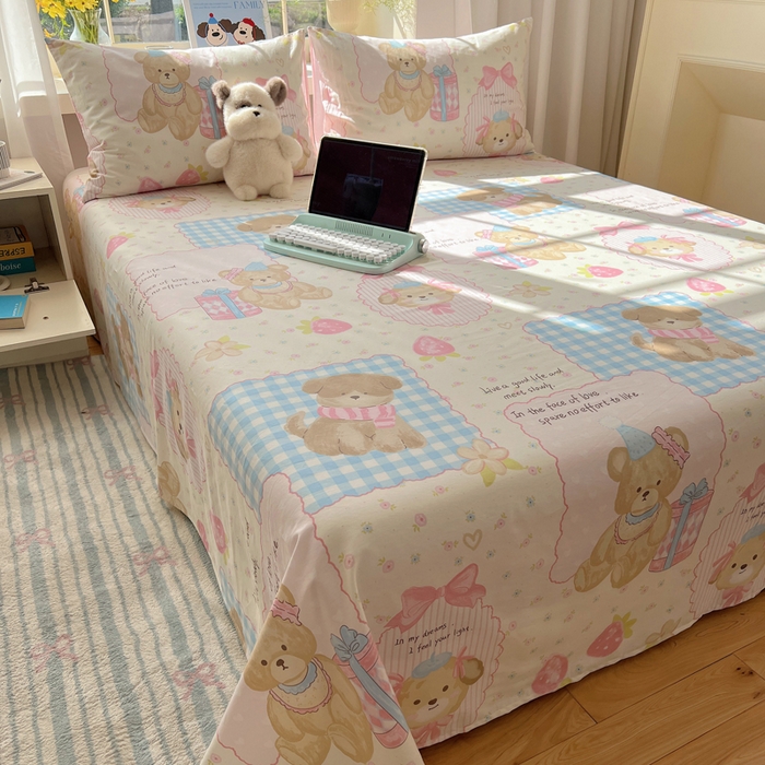 91家纺网 家纺一手货源 找家纺 六巷胡同 2026新款40支全棉13070卡通单品床单 草莓甜心犬