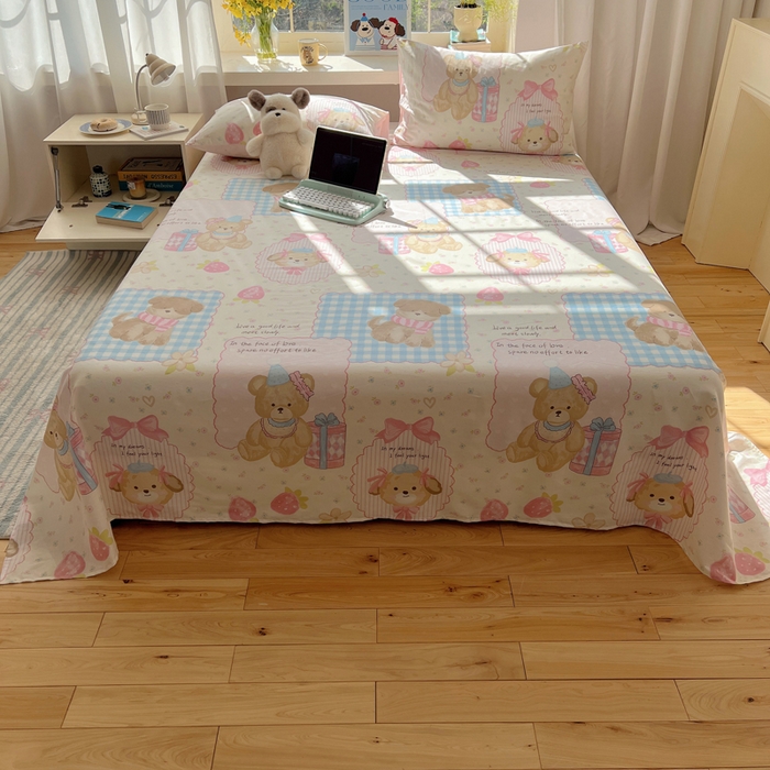 91家纺网 家纺一手货源 找家纺 六巷胡同 2026新款40支全棉13070卡通单品床单 草莓甜心犬