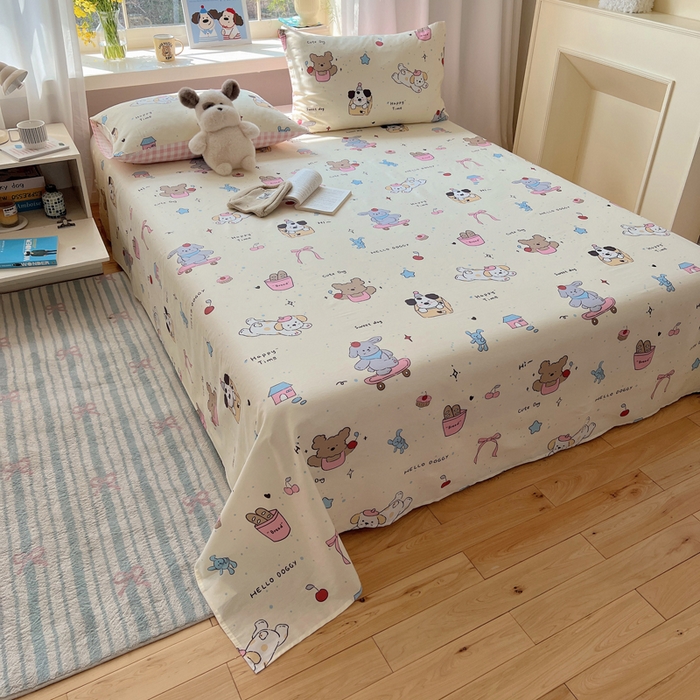 91家纺网 家纺一手货源 找家纺 六巷胡同 2026新款40支全棉13070卡通单品床单 法棍滑板狗