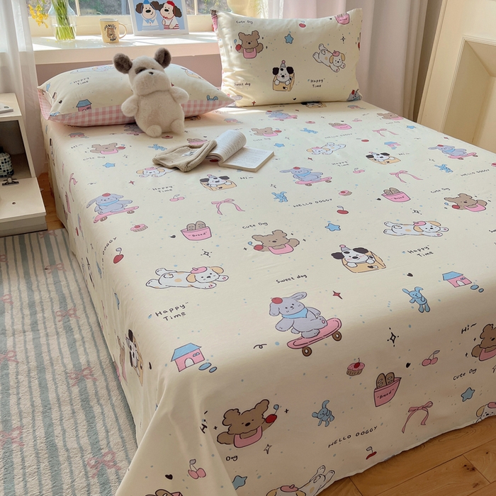 91家纺网 家纺一手货源 找家纺 六巷胡同 2026新款40支全棉13070卡通单品床单 法棍滑板狗