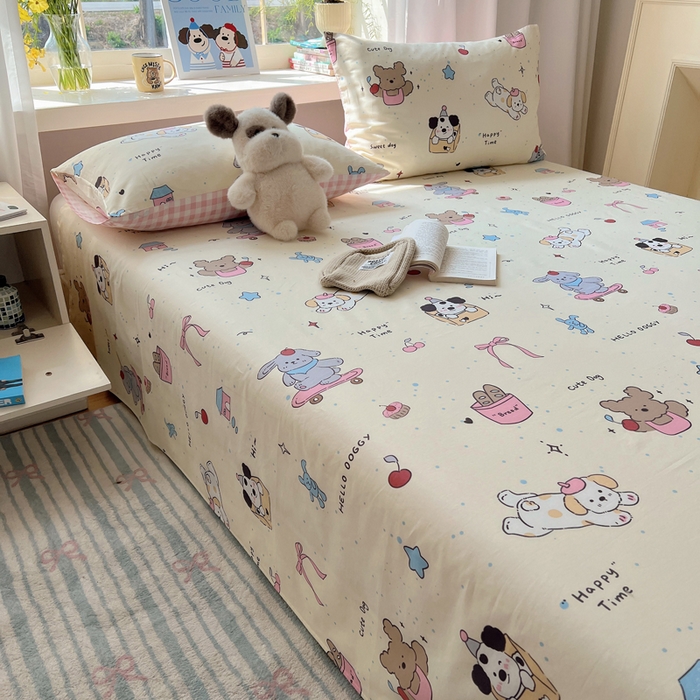 91家纺网 家纺一手货源 找家纺 六巷胡同 2026新款40支全棉13070卡通单品床单 法棍滑板狗