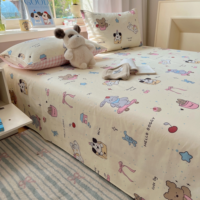 91家纺网 家纺一手货源 找家纺 六巷胡同 2026新款40支全棉13070卡通单品床单 法棍滑板狗