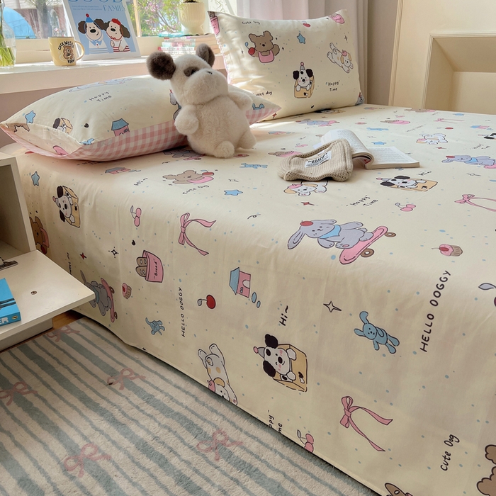 91家纺网 家纺一手货源 找家纺 六巷胡同 2026新款40支全棉13070卡通单品床单 法棍滑板狗