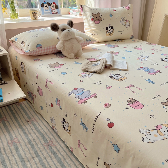 91家纺网 家纺一手货源 找家纺 六巷胡同 2026新款40支全棉13070卡通单品床单 法棍滑板狗