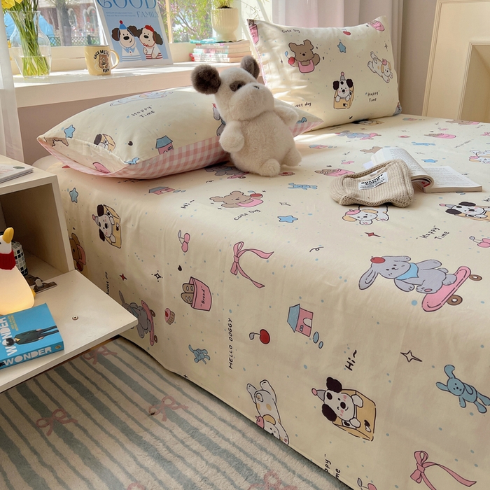 91家纺网 家纺一手货源 找家纺 六巷胡同 2026新款40支全棉13070卡通单品床单 法棍滑板狗