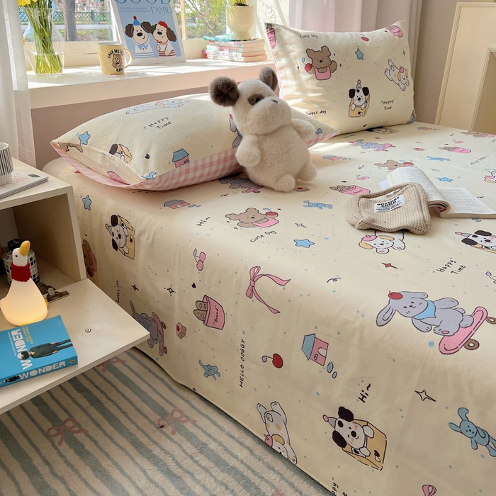 91家纺网 家纺一手货源 找家纺 六巷胡同 2026新款40支全棉13070卡通单品床单 法棍滑板狗