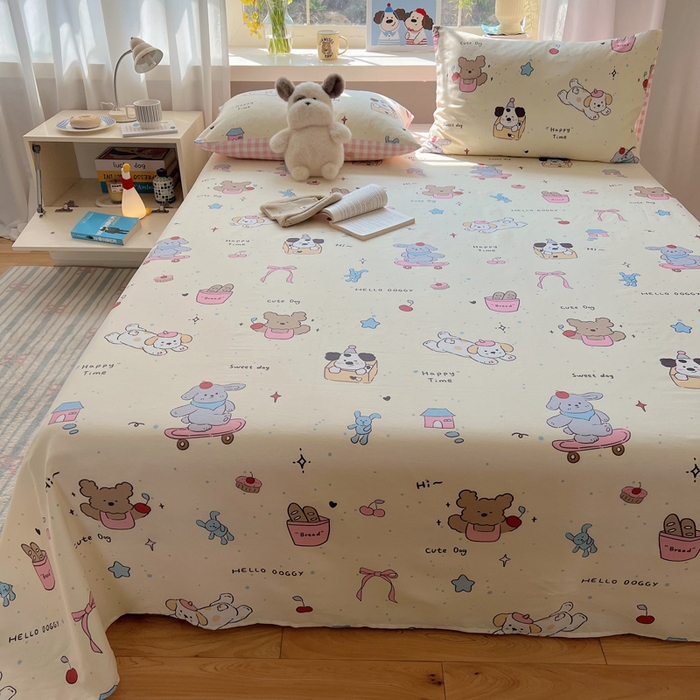 91家纺网 家纺一手货源 找家纺 六巷胡同 2026新款40支全棉13070卡通单品床单 法棍滑板狗