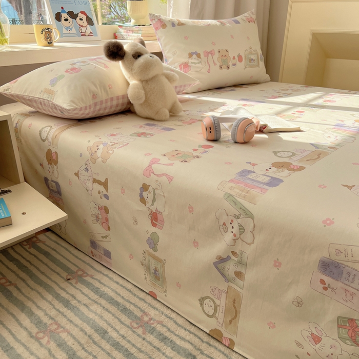 91家纺网 家纺一手货源 找家纺 六巷胡同 2026新款40支全棉13070卡通单品床单 欢乐课堂趴