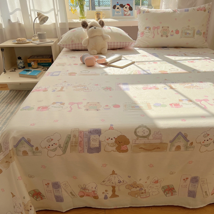 91家纺网 家纺一手货源 找家纺 六巷胡同 2026新款40支全棉13070卡通单品床单 欢乐课堂趴