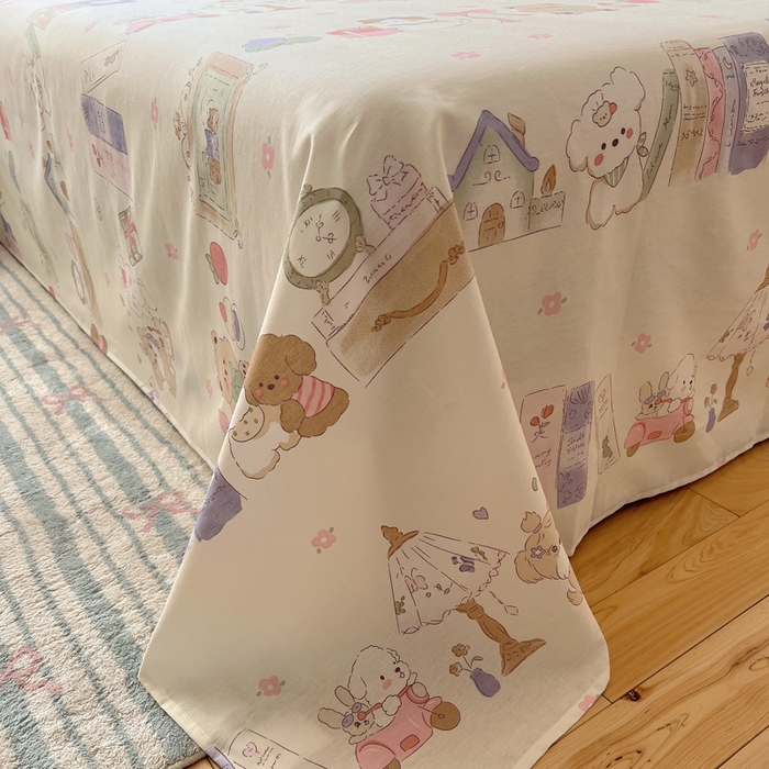 91家纺网 家纺一手货源 找家纺 六巷胡同 2026新款40支全棉13070卡通单品床单 欢乐课堂趴