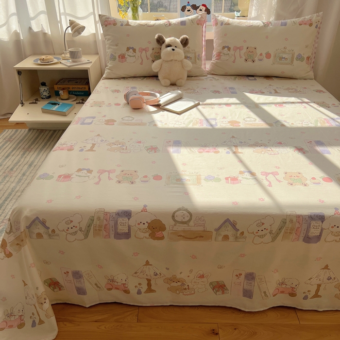 91家纺网 家纺一手货源 找家纺 六巷胡同 2026新款40支全棉13070卡通单品床单 欢乐课堂趴