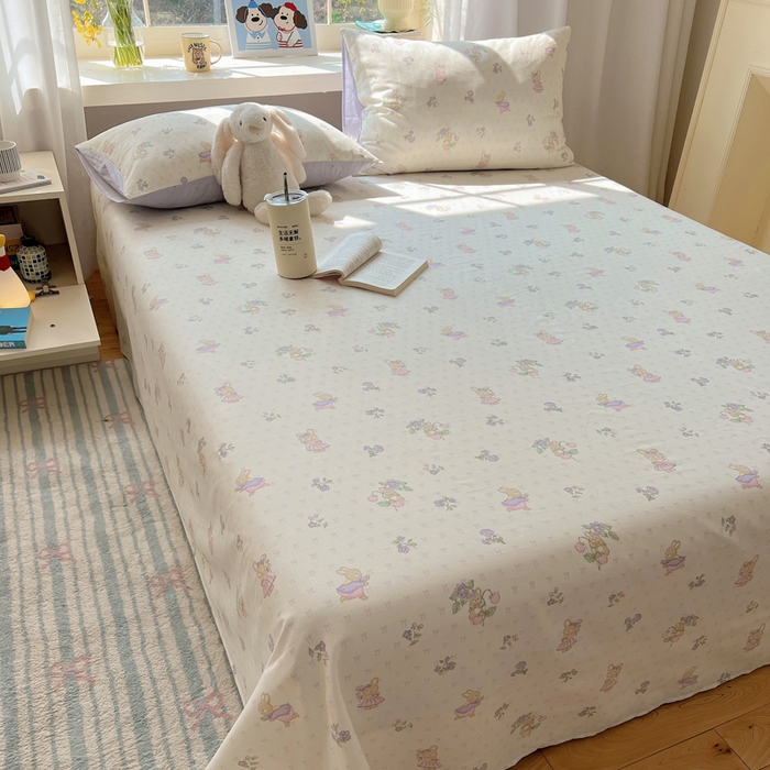 六巷胡同 2026新款40支全棉13070卡通单品床单 假日庄园兔