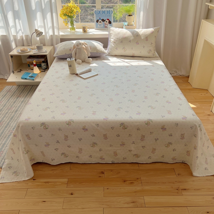 91家纺网 家纺一手货源 找家纺 六巷胡同 2026新款40支全棉13070卡通单品床单 假日庄园兔