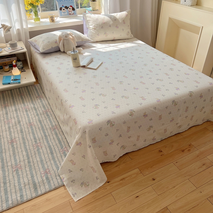 91家纺网 家纺一手货源 找家纺 六巷胡同 2026新款40支全棉13070卡通单品床单 假日庄园兔