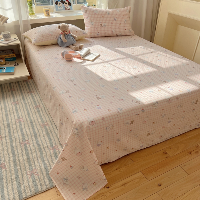 91家纺网 家纺一手货源 找家纺 六巷胡同 2026新款40支全棉13070卡通单品床单 卡哇伊猫咪