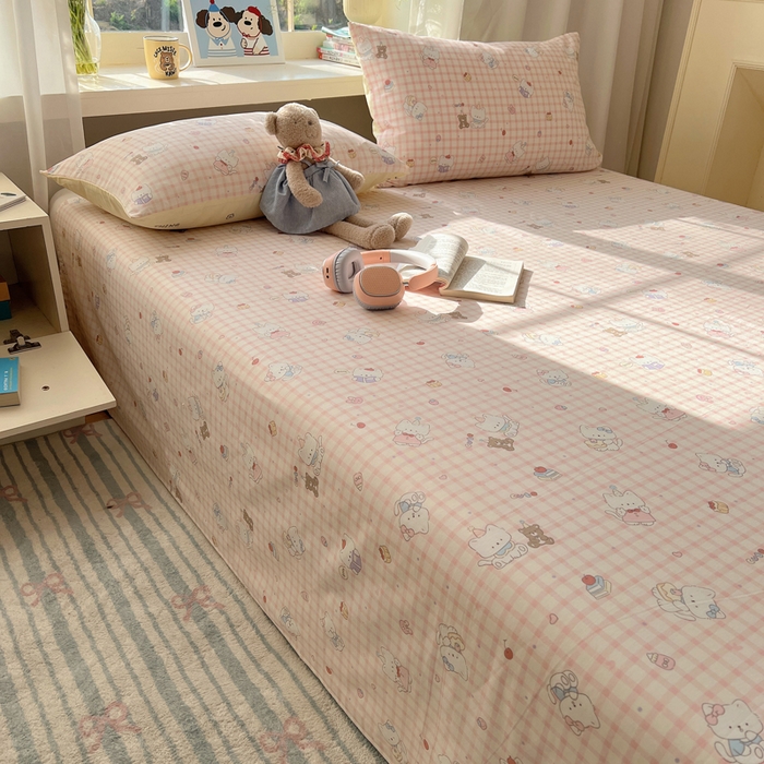 91家纺网 家纺一手货源 找家纺 六巷胡同 2026新款40支全棉13070卡通单品床单 卡哇伊猫咪