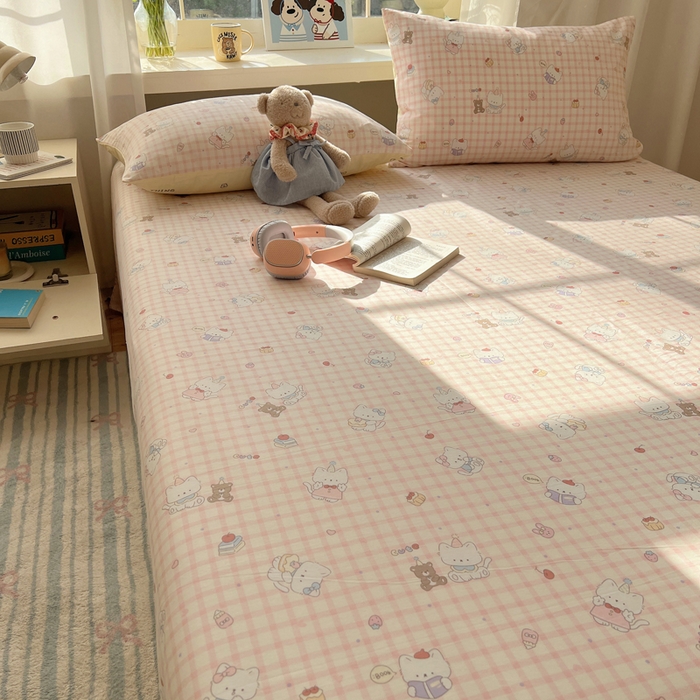 91家纺网 家纺一手货源 找家纺 六巷胡同 2026新款40支全棉13070卡通单品床单 卡哇伊猫咪