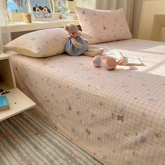 91家纺网 家纺一手货源 找家纺 六巷胡同 2026新款40支全棉13070卡通单品床单 卡哇伊猫咪