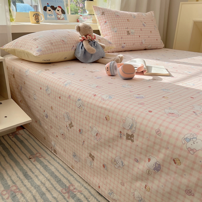 91家纺网 家纺一手货源 找家纺 六巷胡同 2026新款40支全棉13070卡通单品床单 卡哇伊猫咪