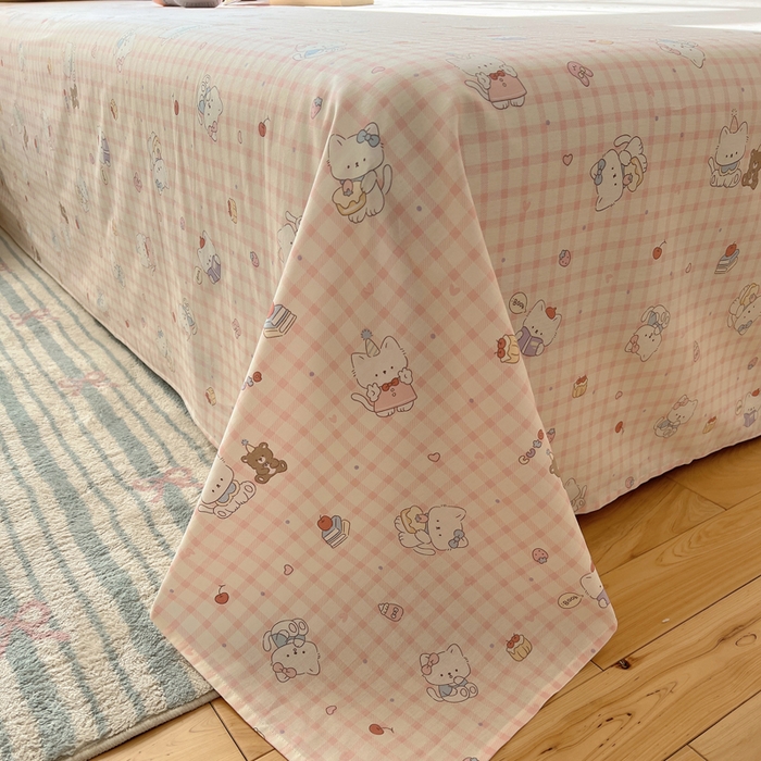 91家纺网 家纺一手货源 找家纺 六巷胡同 2026新款40支全棉13070卡通单品床单 卡哇伊猫咪