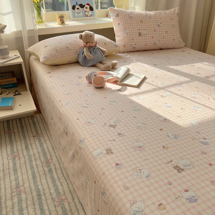 91家纺网 家纺一手货源 找家纺 六巷胡同 2026新款40支全棉13070卡通单品床单 卡哇伊猫咪